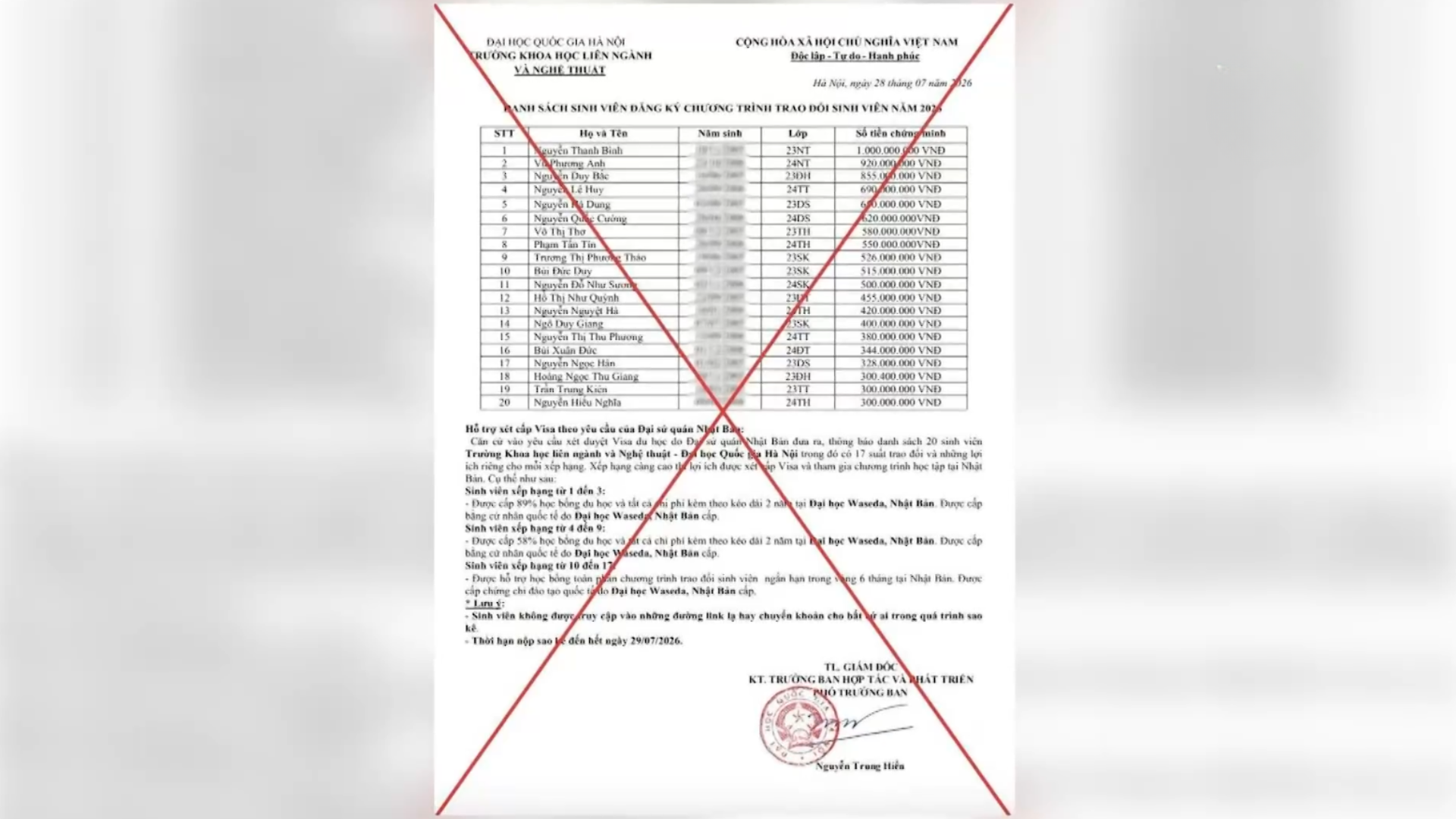 Đại học Quốc gia Hà Nội cảnh báo giả mạo lừa đảo sinh viên