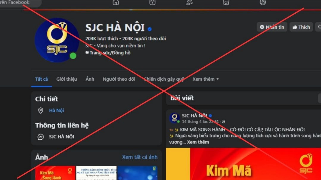 SJC cảnh báo fanpage giả mạo lừa đảo giao dịch mua bán vàng