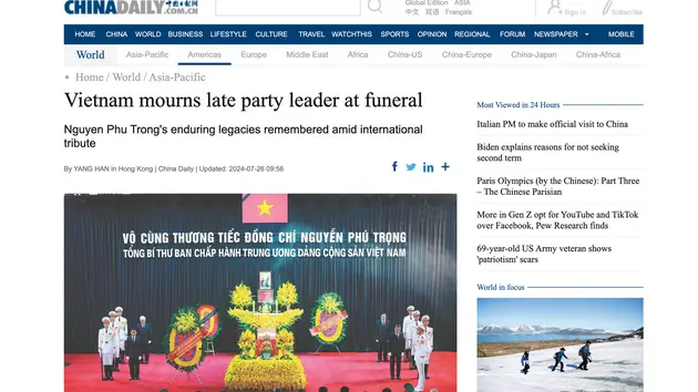 Báo chí quốc tế đưa tin về Lễ Quốc tang Tổng Bí thư