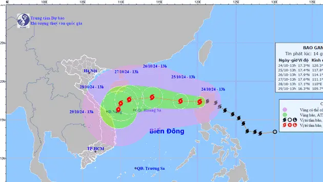 Bão Trà Mi tiến vào Biển Đông, mạnh cấp 9