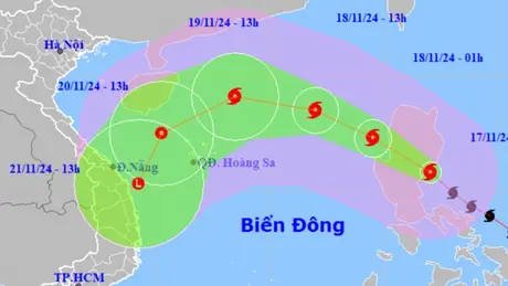 Siêu bão Man-yi giật trên cấp 17, di chuyển vào miền Trung