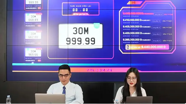 Biển số 30M-999.99 trúng đấu giá hơn 9 tỷ đồng