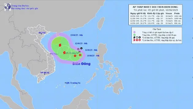 Vùng áp thấp đã mạnh lên thành áp thấp nhiệt đới